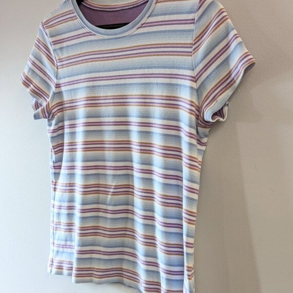 VINTAGE 90s Striped T-Shirt Pastel Classic Tee Everyday Cute Cotton Size M - Picture 3 of 9